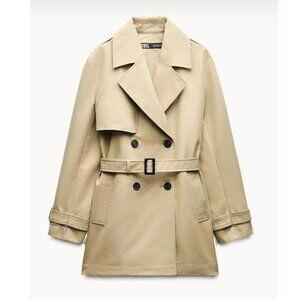 Zara Double-Breasted Trench Coat with Belt, Size L